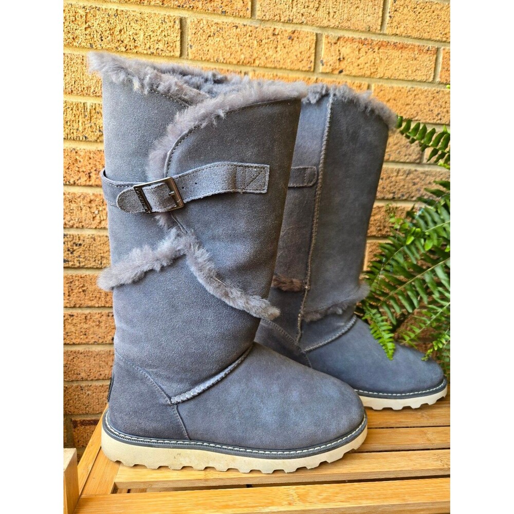 Bearpaw Grey Suede Tall Shearling Buckle Winter Boots ❄️